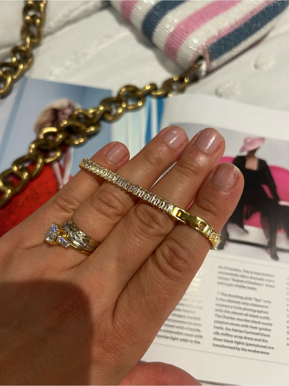Elegant Gold Tennis Bracelet with Clear Stones - Picture 3 of 4